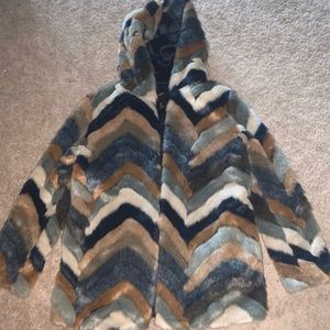 Chevron fur coat